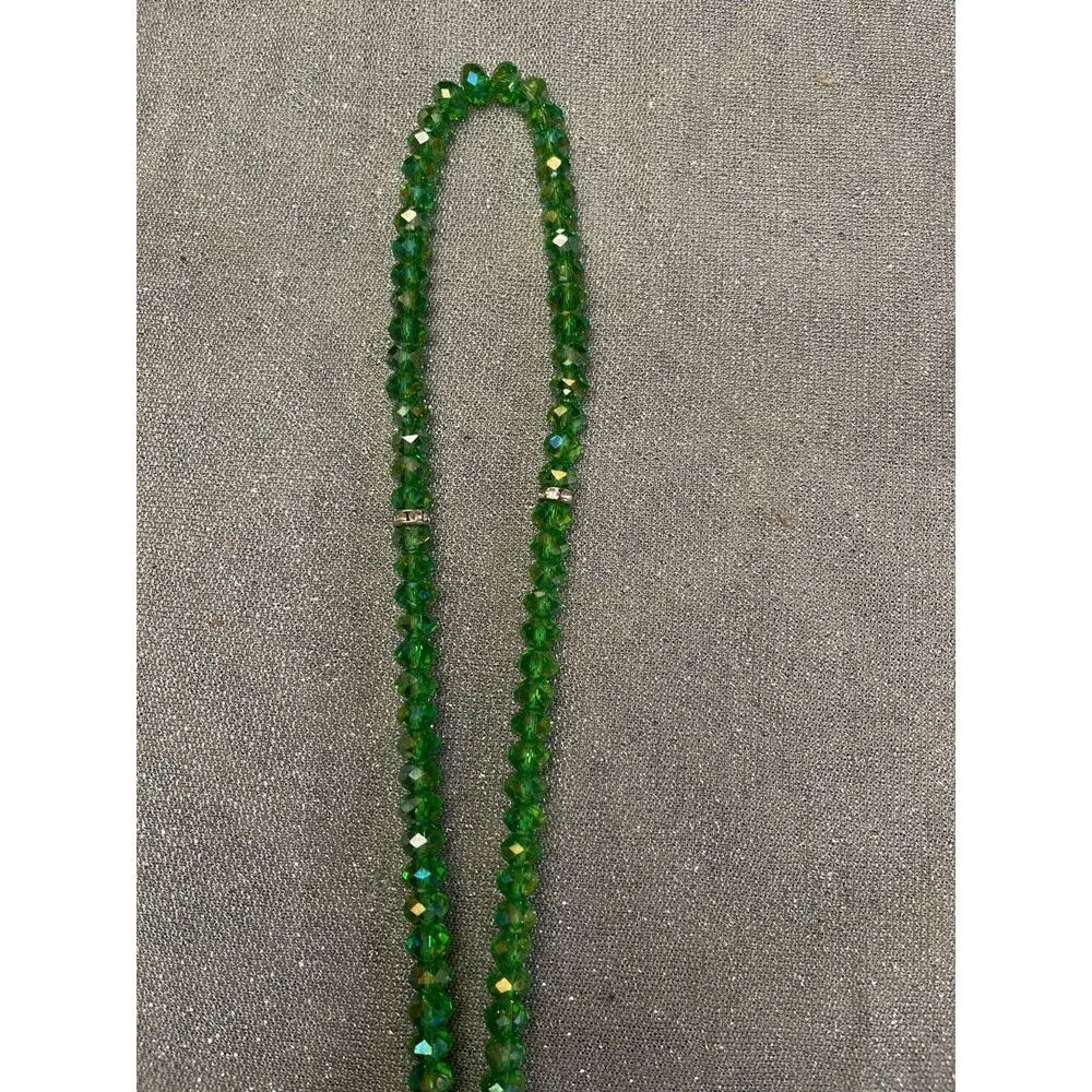 Vintage 60s Green Beaded Necklace 1960s Retro Pastel Dangle Crystal Hippie Mod